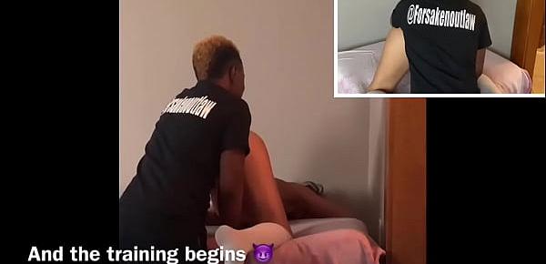  Sexy model starts fuck toy training by black manager while wearing knee high socks